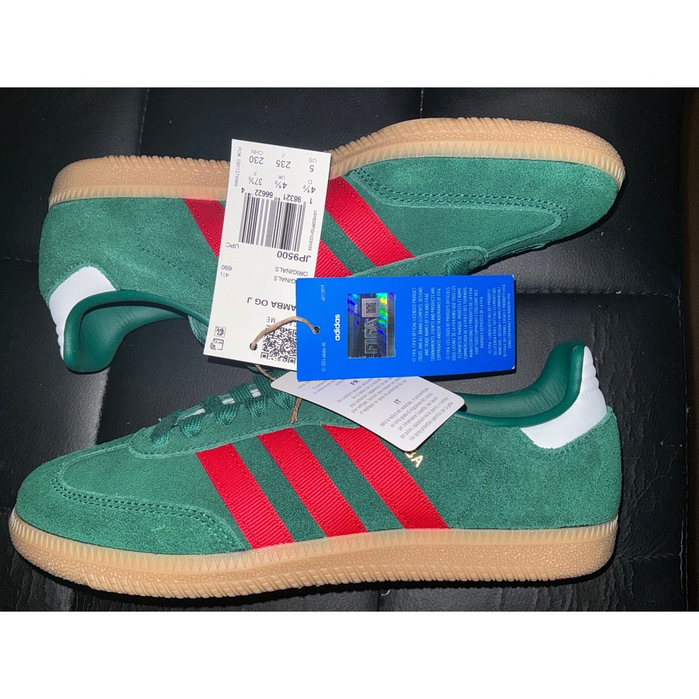 Adidas Samba OG J Green Red Gum Sole FIFA Suede Sneakers JP9500 Kids Size 5